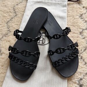 Hermes Black Chain Sandals Size 37
